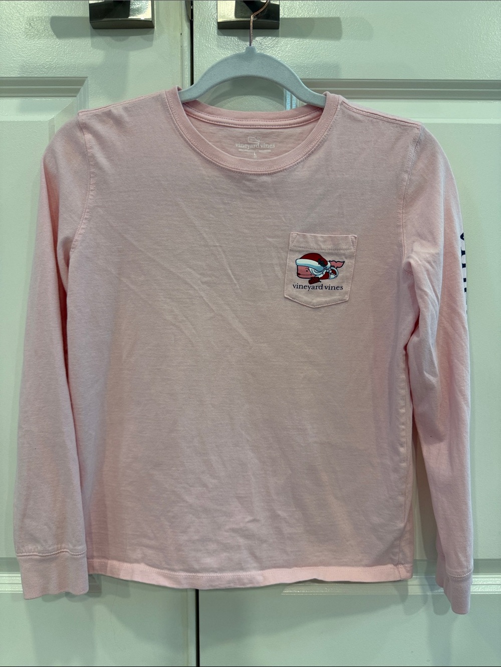 Vineyard Vines Girls' Light Pink Long-Sleeve Pocket Tee with Whale Patch